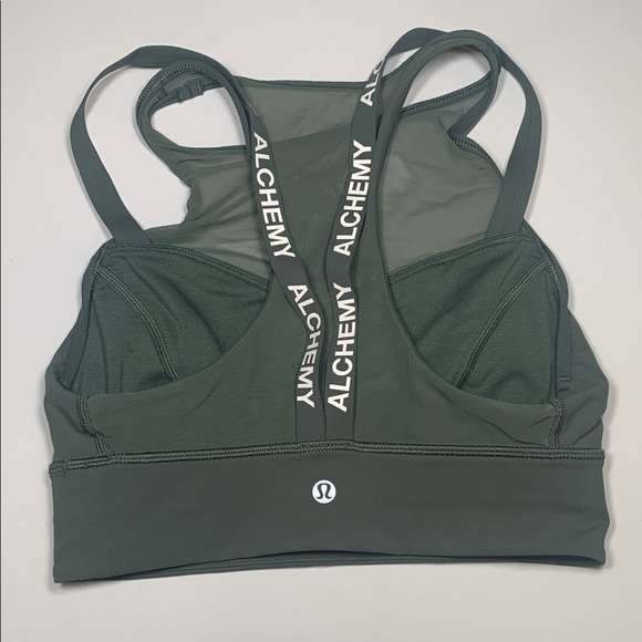 Lululemon Alchemy Sun Setter Mesh Strappy Sports Work Out Gym Bra Army Green 4 - Picture 2 of 10